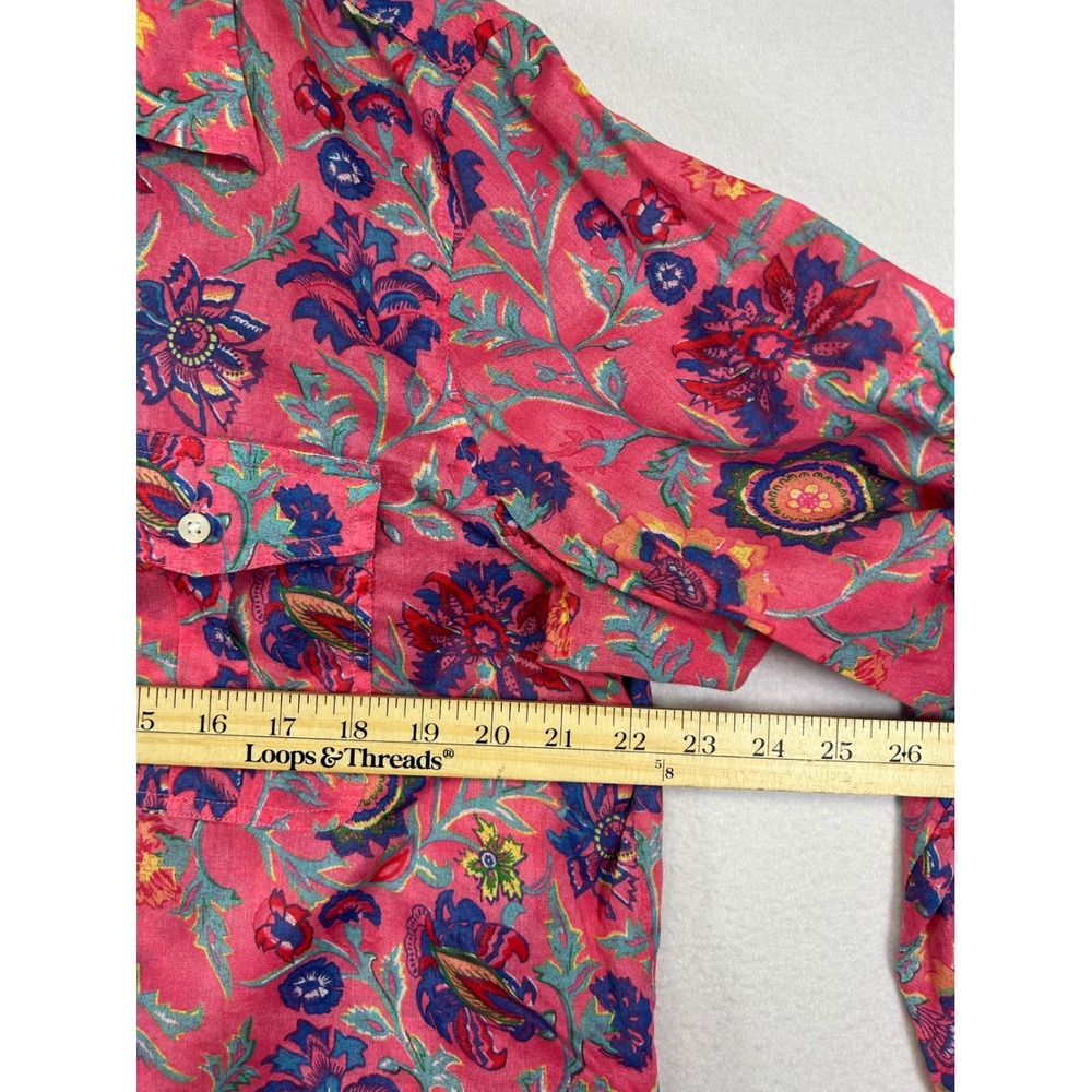 Boho Floral Lauren Ralph Lauren Womens XL Pink Paisley Cotton Button Down Shirt - Picture 6 of 9